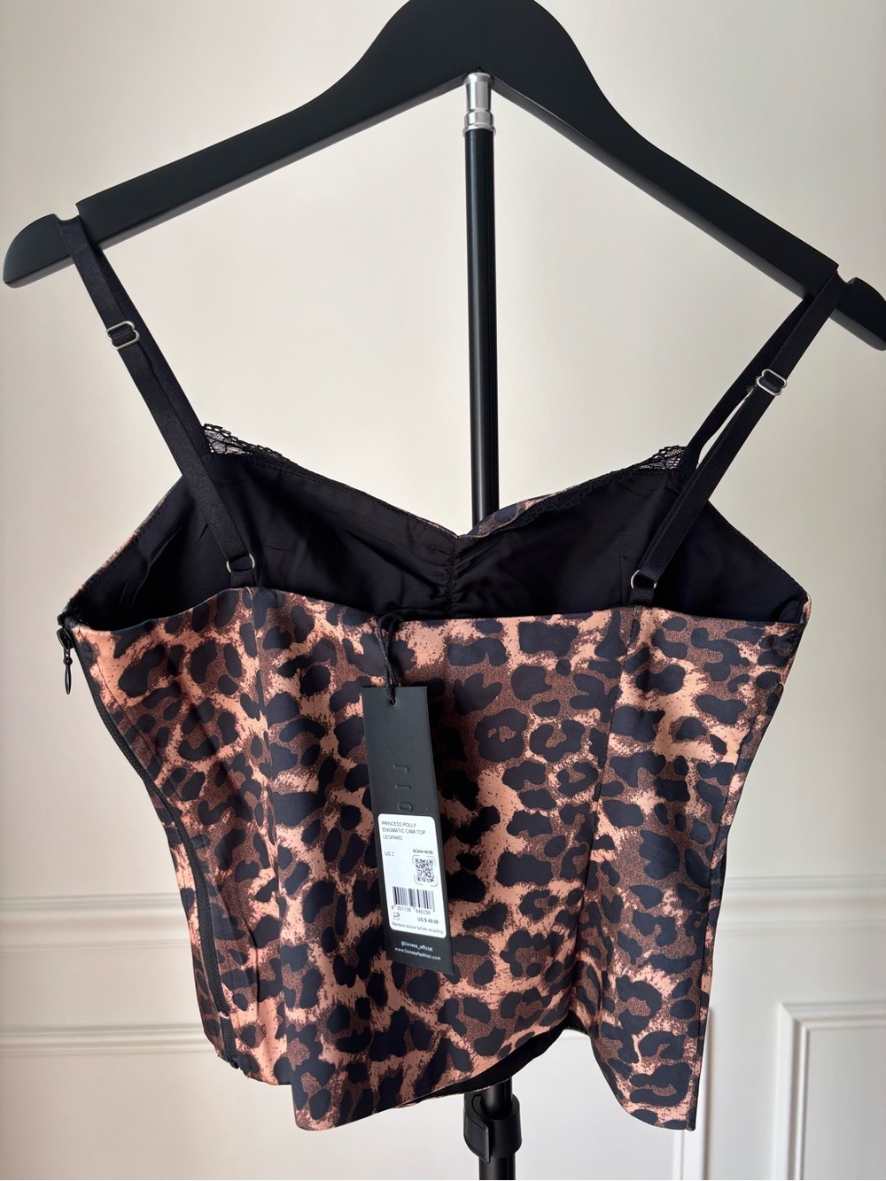 Princess Polly Leopard Satin Cami Top - Black & Copper - Picture 3 of 5